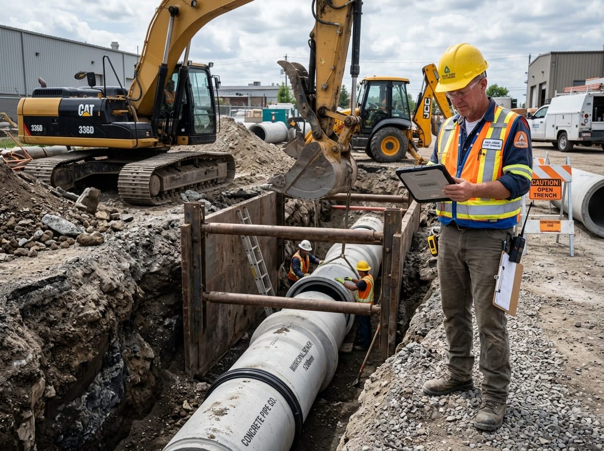 Excavation crew replacing a sewer line in an open trench – Drain Cleaning Services in Bennett