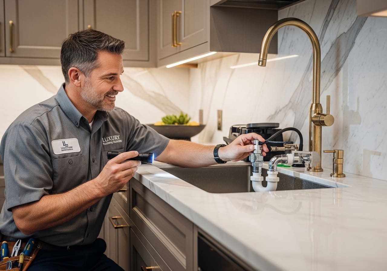Plumber checking a kitchen faucet for leaks – Leak Detection and Repair in Bennett
