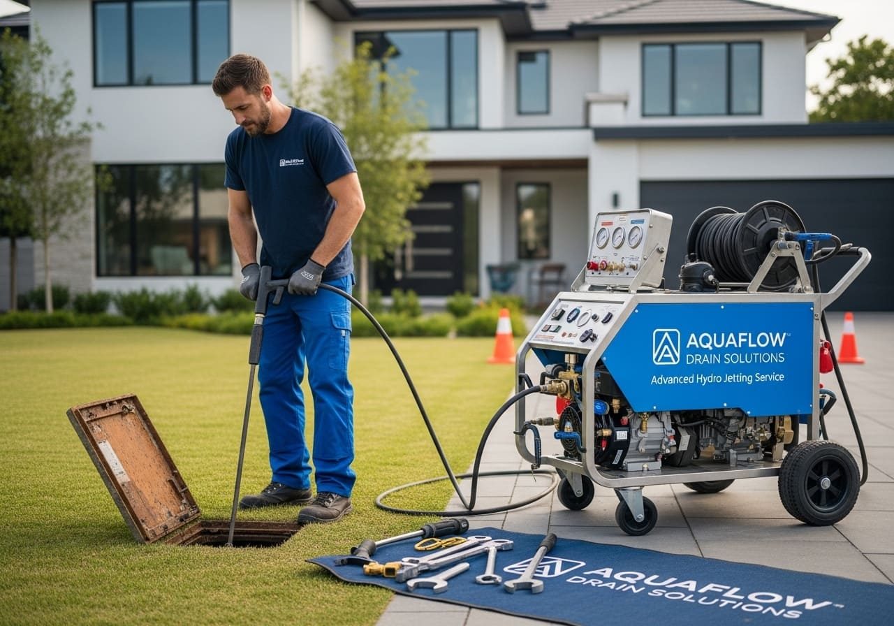 Technician hydro jetting a residential sewer cleanout – Plumbing & Septic Tank Service in Castle Rock, CO