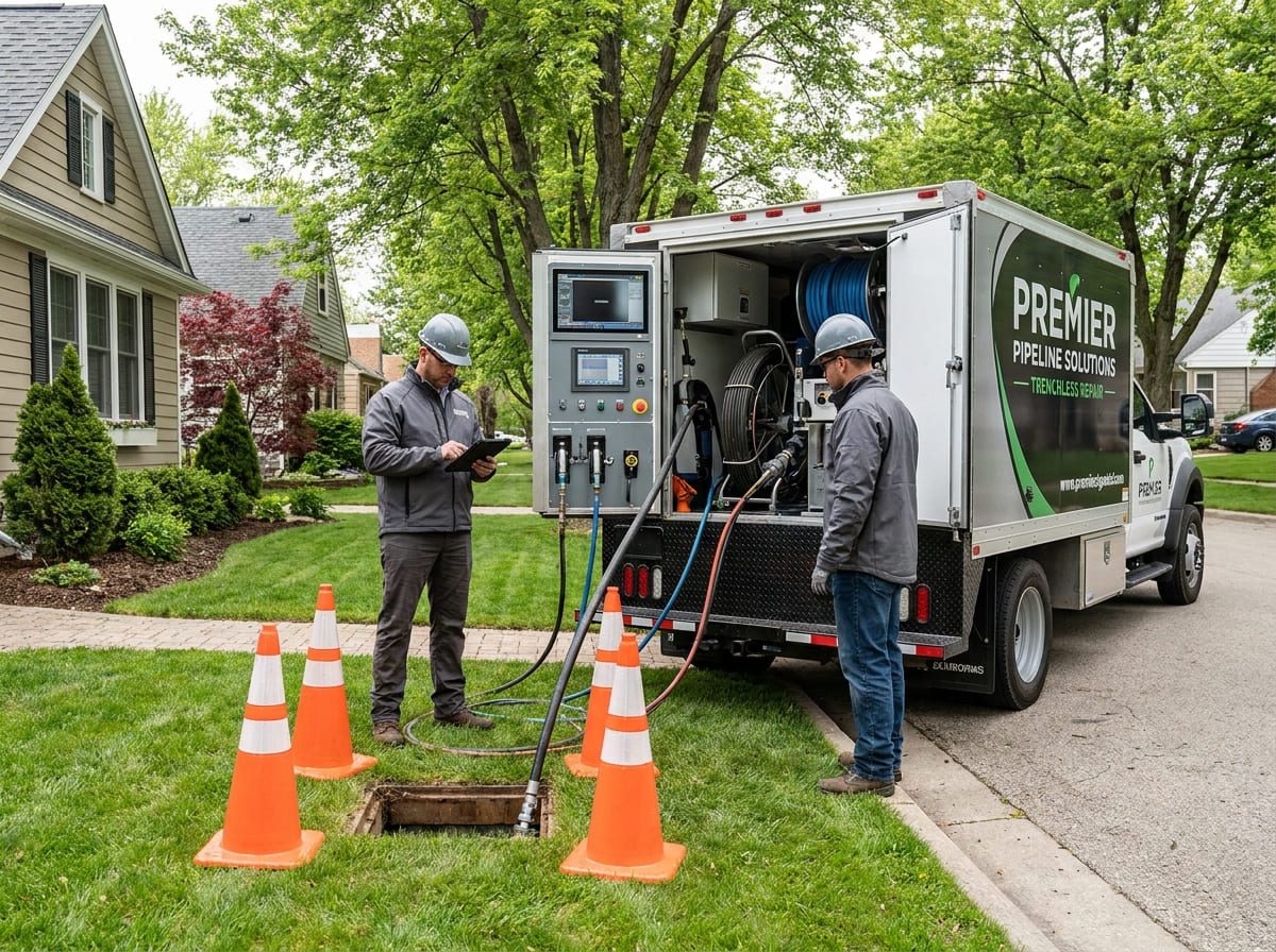Sewer camera inspection truck and crew at a home cleanout – About Bennett Rooter