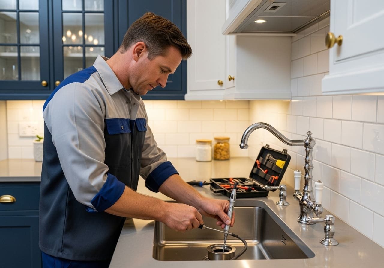 Plumber repairing a kitchen sink faucet – Septic Tank Service and Repair in Bennett