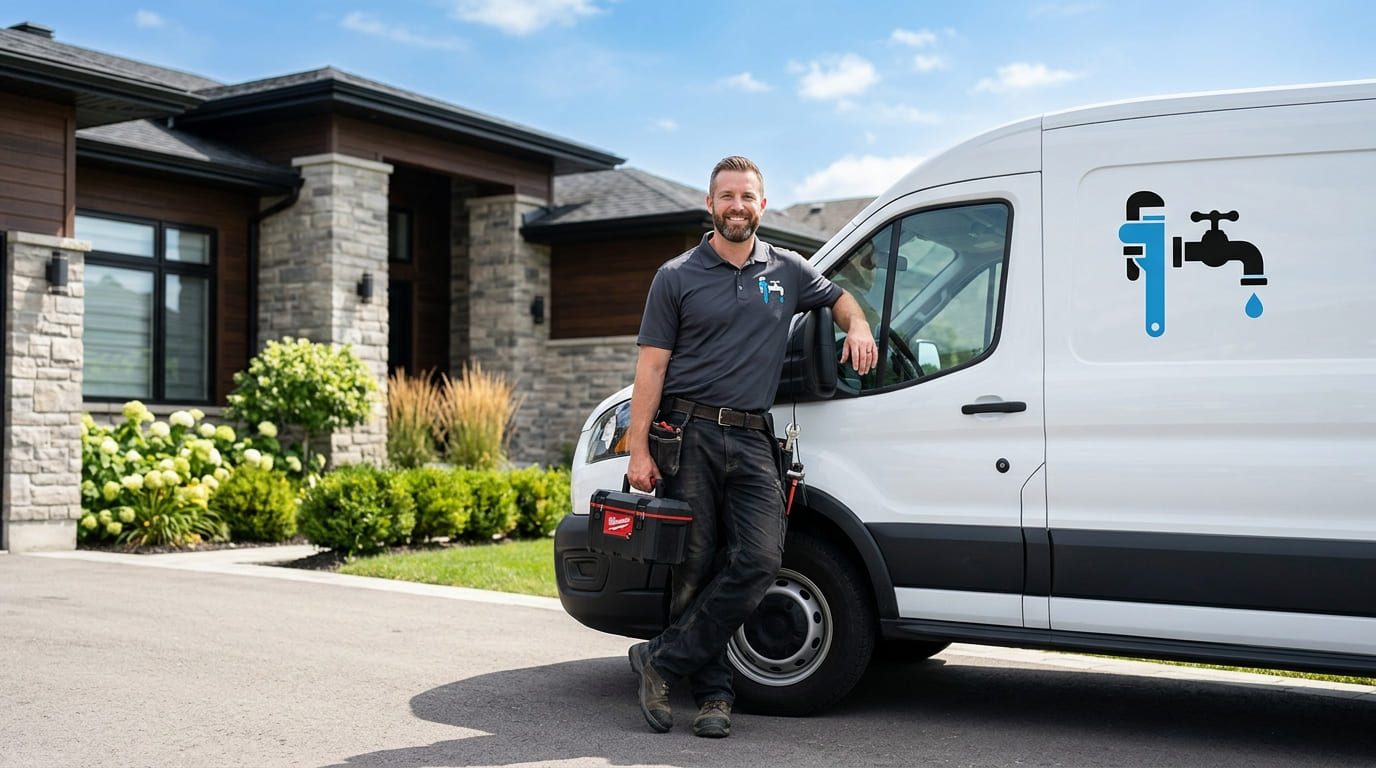 Plumber arriving at a home with a service van – Bennett's Trusted Plumbing & Septic Tank Service