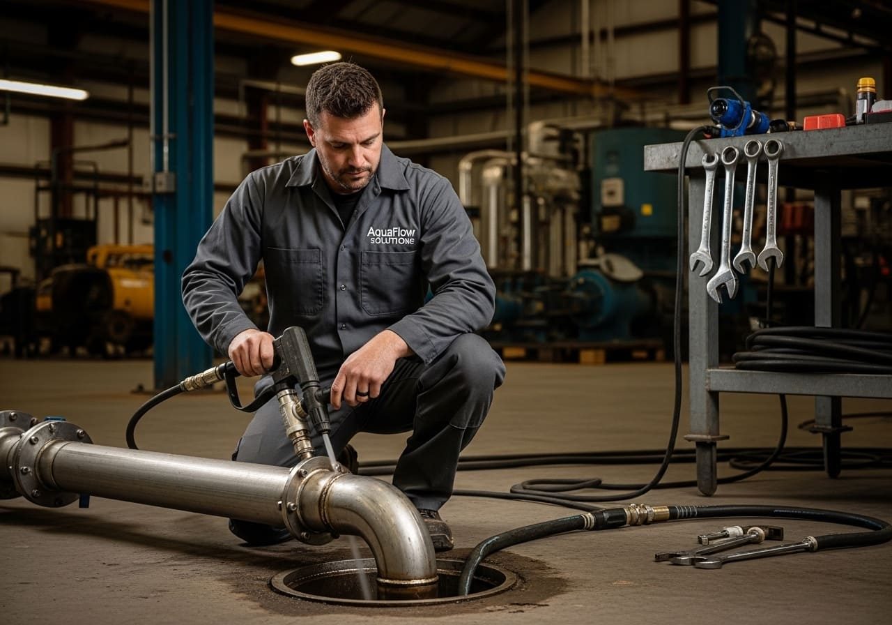 Technician operating a sewer drain cleaning machine – Sewer Line Repair and Replacement in Bennett